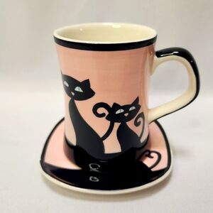 Hues N Brews Black Cat Tea Cup and Saucer